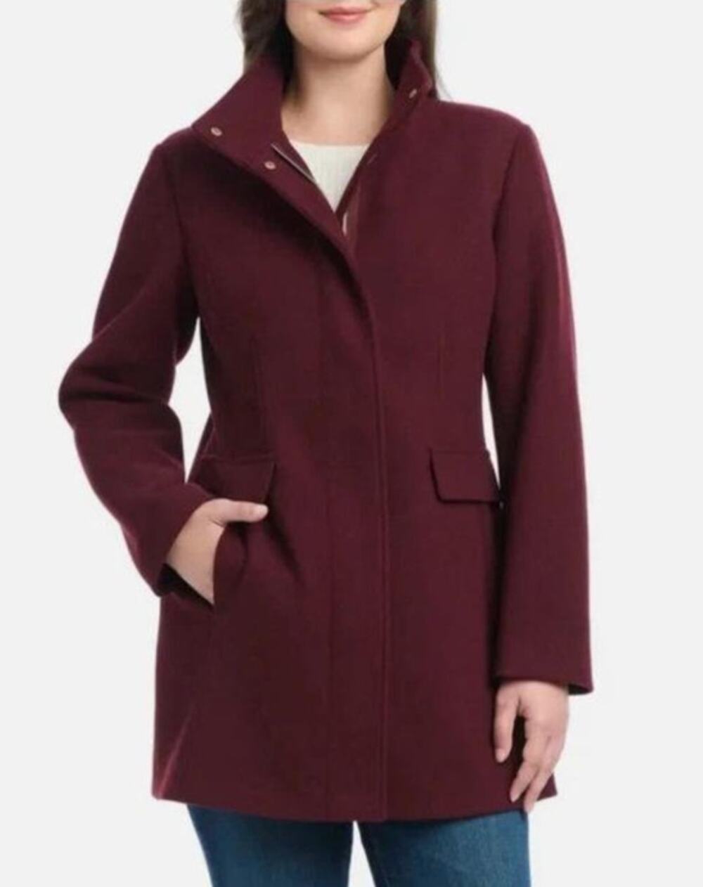 Vince Camuto Womens Full Zip Jacket Coat Dark Red Size Medium High Neck Pockets - Picture 1 of 10